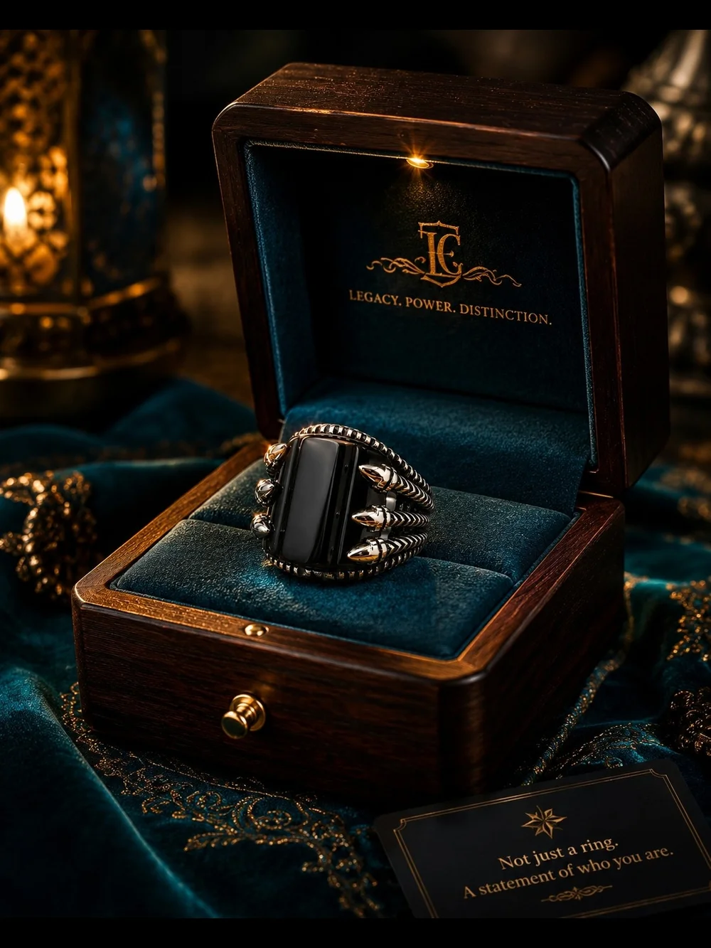 Men's Black Onyx Silver Snake-Accent Statement Ring Size 8